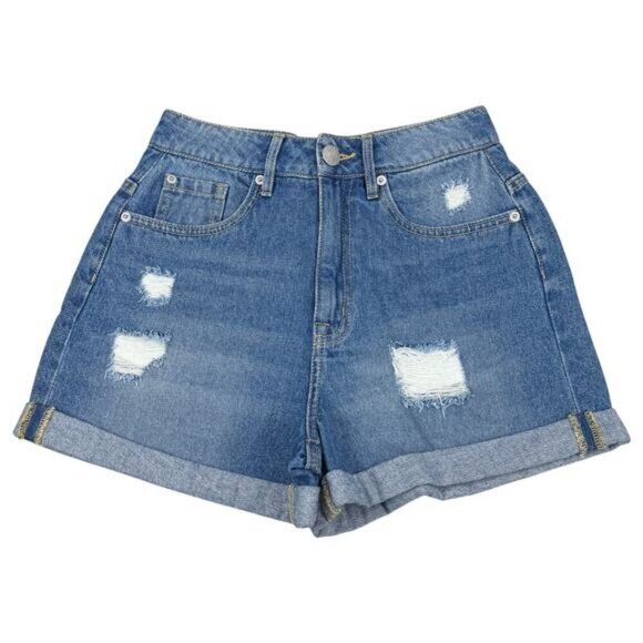 DICKIES Cuffed Distressed Denim Short Size Small Blue - Picture 2 of 5